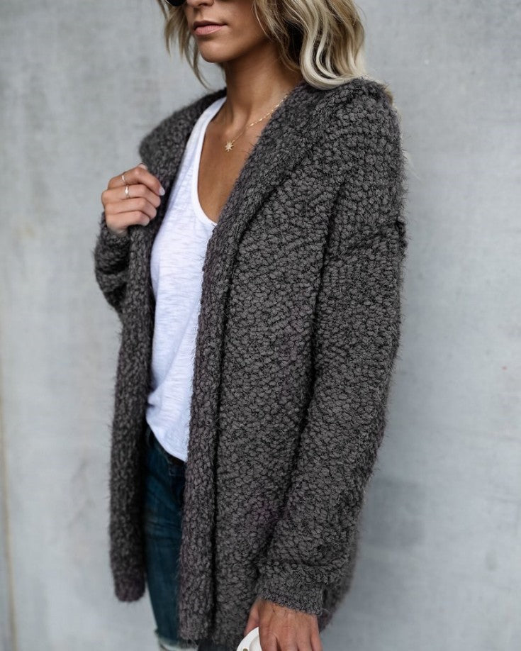 Women's Solid Color Hooded Cardigan Jacket