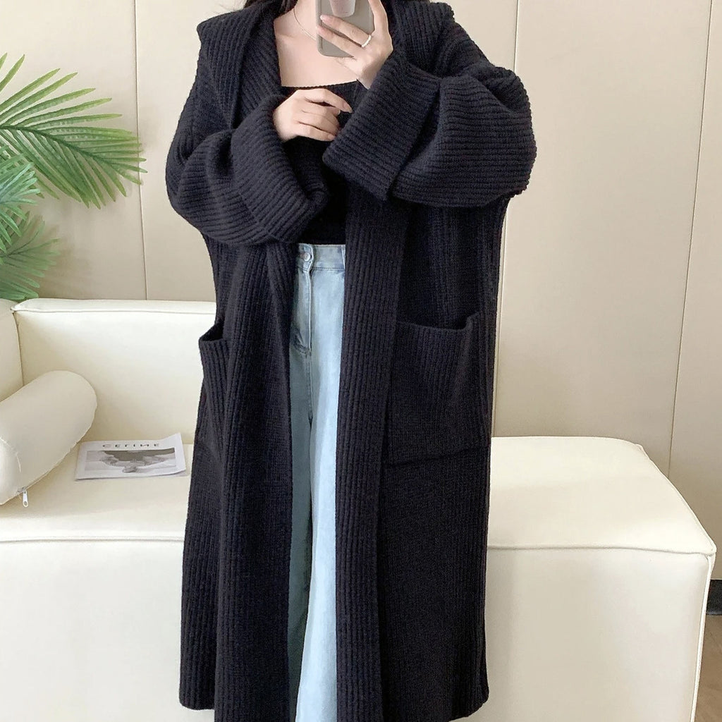Loose Hooded Sweatshirt Women's Extended Cardigan Coat