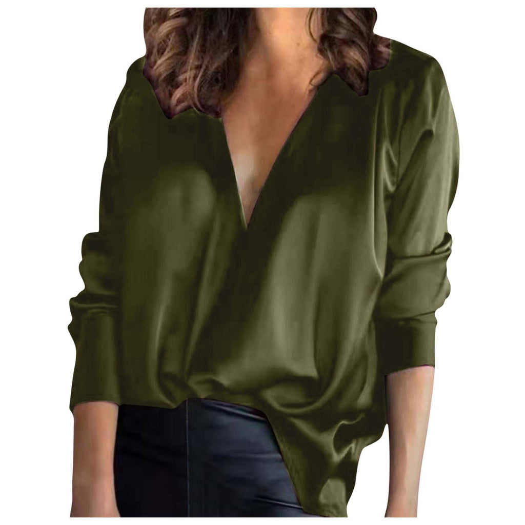 Temperament Commute Satin Long-sleeved Shirt For Women