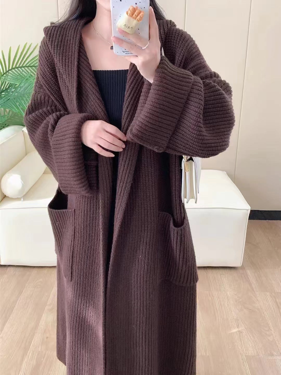 Loose Hooded Sweatshirt Women's Extended Cardigan Coat