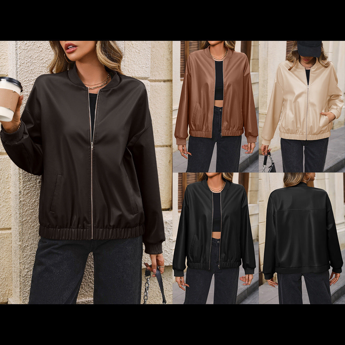 Women's Solid Color European And American Leisure Short Leather Jacket