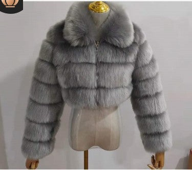 Lapel Imitation Fox Fur Long Sleeve Stitching Women's Light Luxury