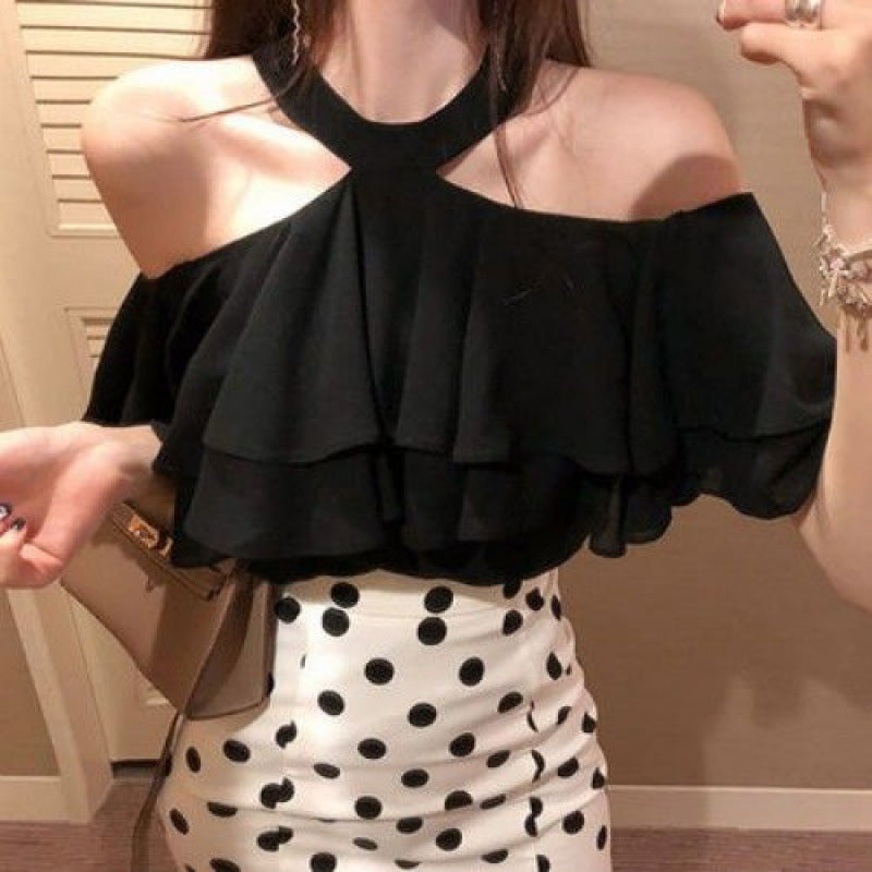 Summer New Elegant Halter Off-shoulder Ruffled Off-the-shoulder Top