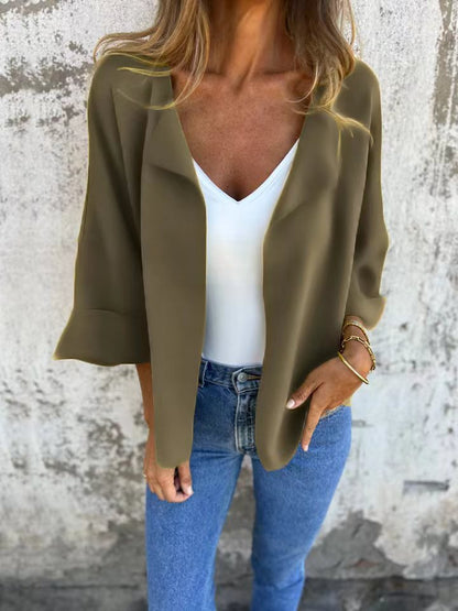 Women's Casual Suede Cardigan Solid Color Polo Collar Coat