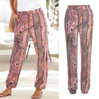Women's Elastic Waist Printed Pocket Lace-up Leggings