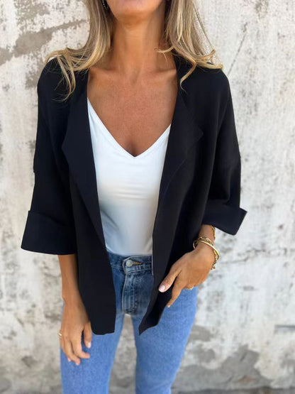 Women's Casual Suede Cardigan Solid Color Polo Collar Coat
