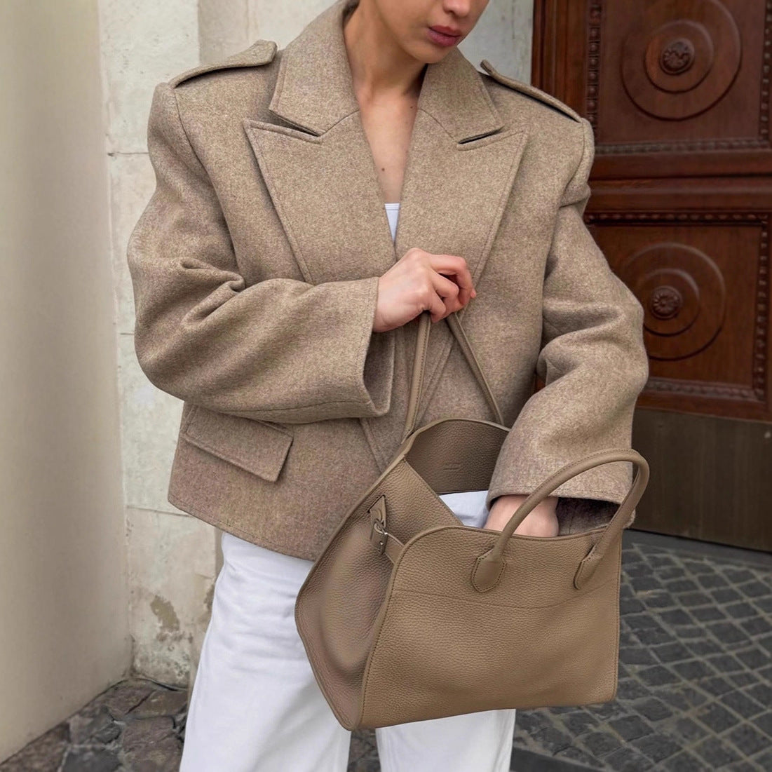 Gray Suit Jacket Women's Woolen Padded Shoulder Suit Jacket