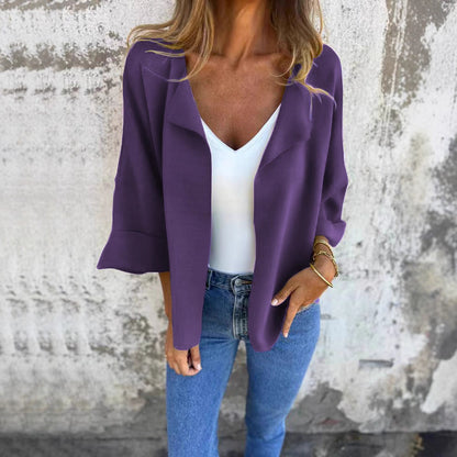 Women's Casual Suede Cardigan Solid Color Polo Collar Coat