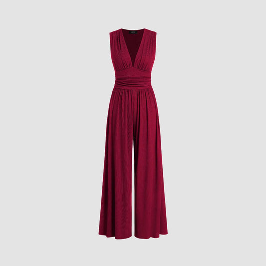 Women's Solid Color Loose Sleeveless Knitted Jumpsuit