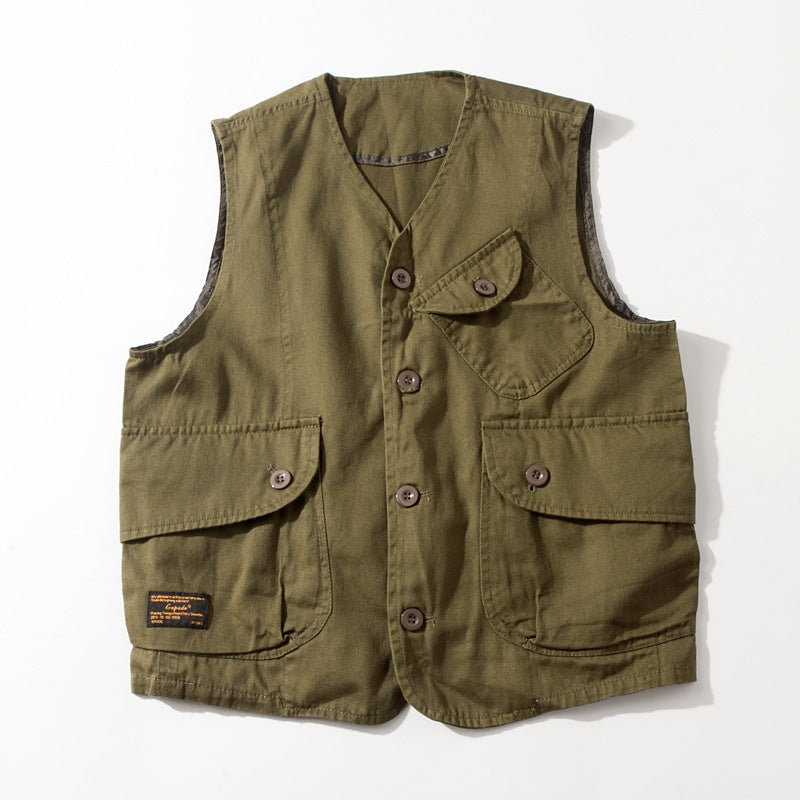 Multi-pocket Tooling Vest Women's Unisex BF Wind Loose Short Jacket Lovers All-match Retro Jacket