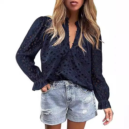 Women's Autumn Top Fashion Horn Long Sleeve Casual