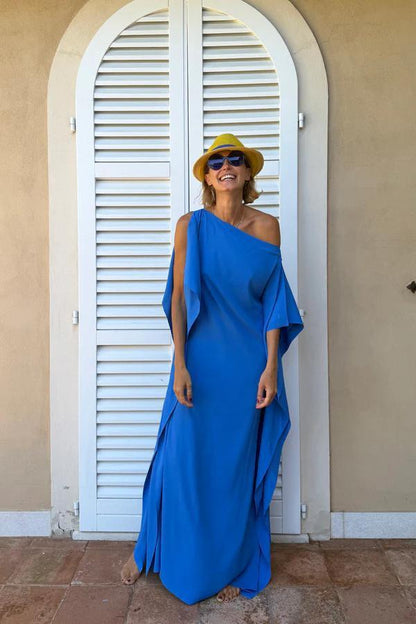Pure Color Flowing Asymmetric Robe With Belt Dress