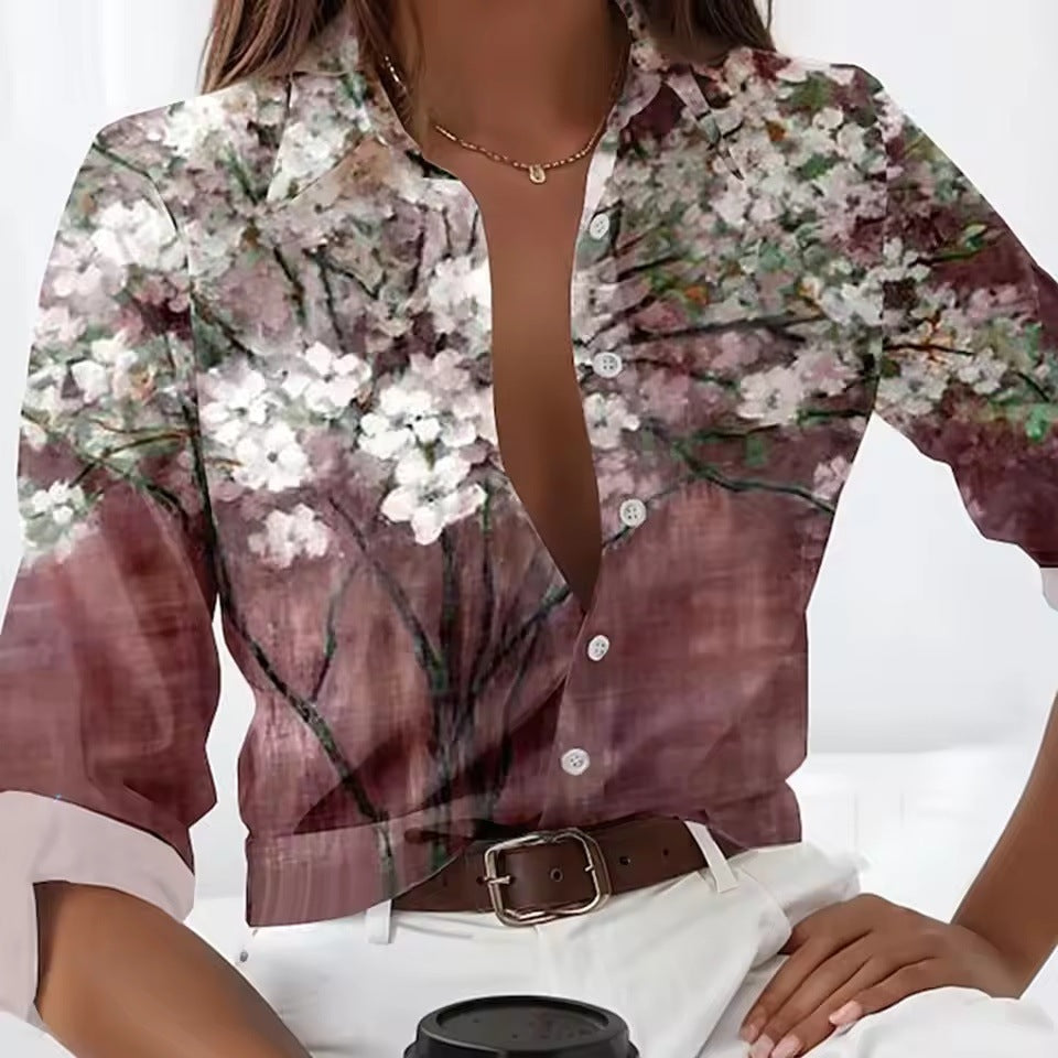 Elegant Women's Floral 3D Printed Shirt