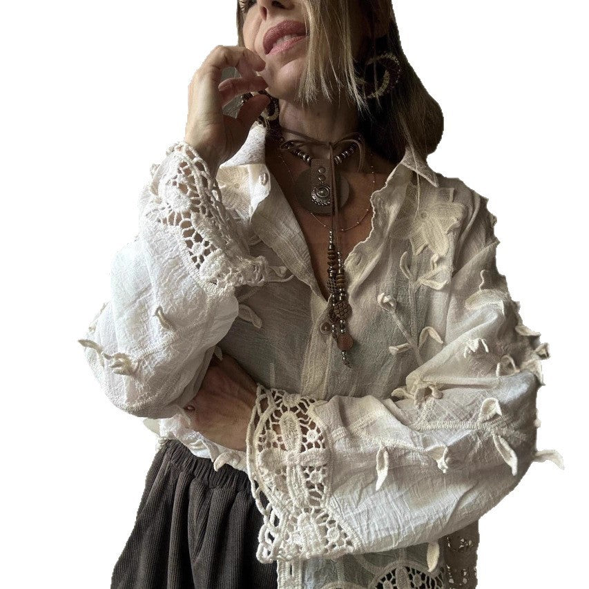 Crocheted Long-sleeved Shirt Autumn Top