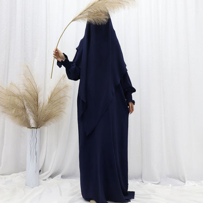Dubai Turkey Solid Color Dress With Headscarf