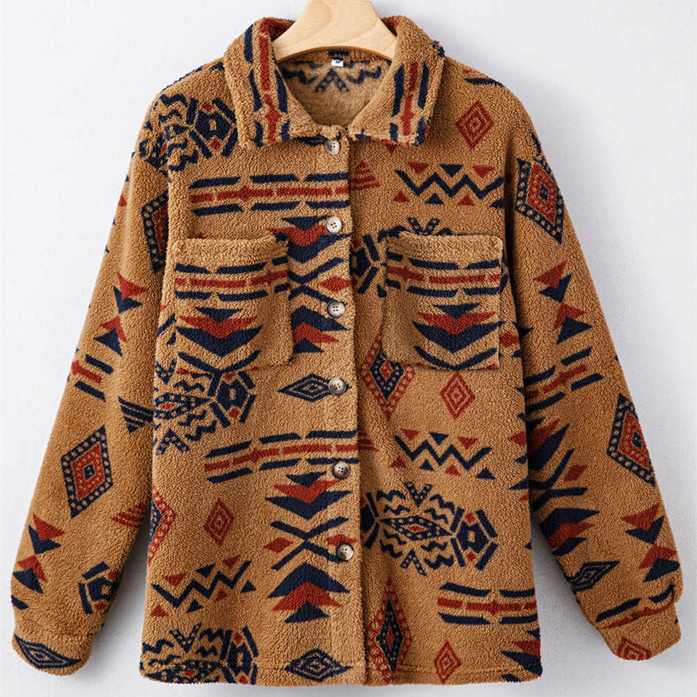 Women's Loose Pockets Totem Printed Cardigan Jacket