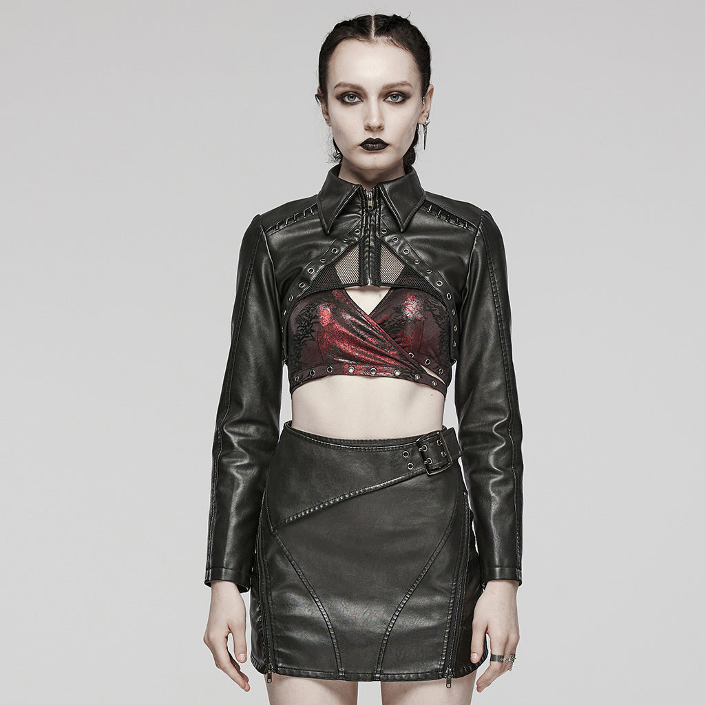 Women's Dark Sweet Cool Short Leather Coat