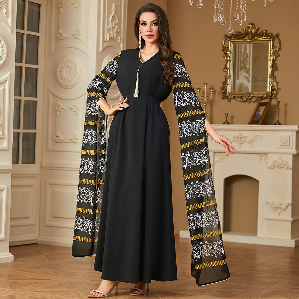 Dubai Robe Super Long Sleeve Embroidered Arabic Dress