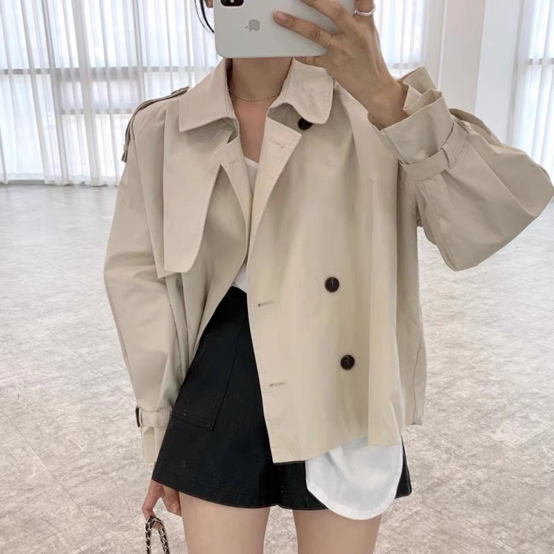 Fall South Lapel Double Breasted Loose Long Sleeve Tooling Style Coat