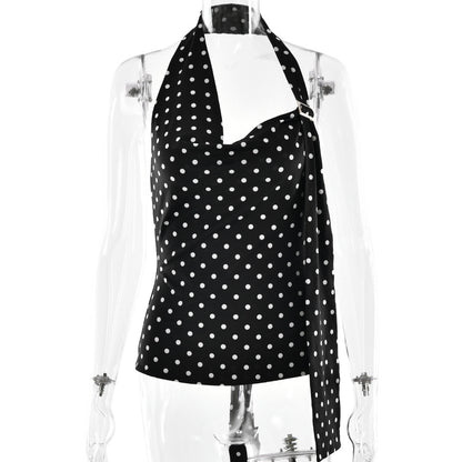 Women's V-neck Halter Polka Dot Top Slim Fit Backless