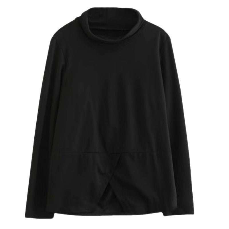 Retro Casual Patchwork Loose Long-sleeved T-shirt Turtleneck Bottoming Shirt