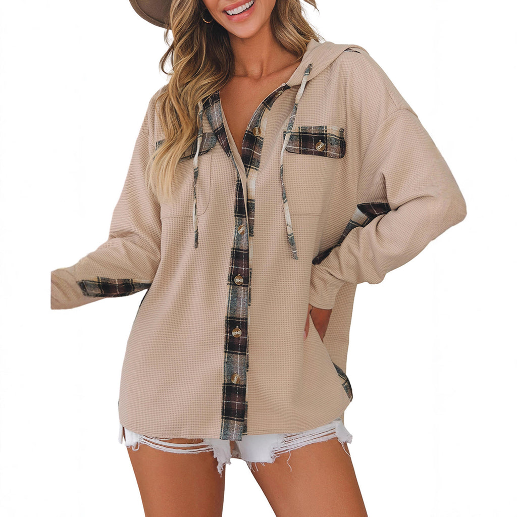 Plaid Casual Hooded Drawstring Coat