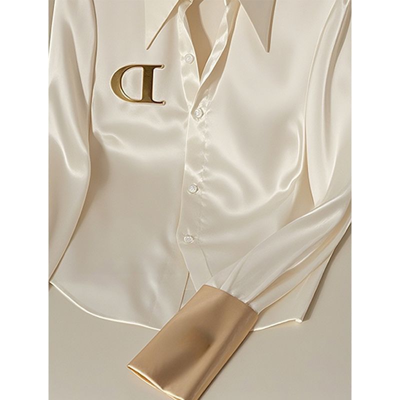 White Acetate Satin Shirt Women's Design Sense