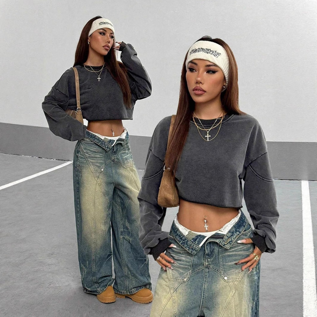 Street Style Hot Girl Trendy Cool All-match Distressed Short Top