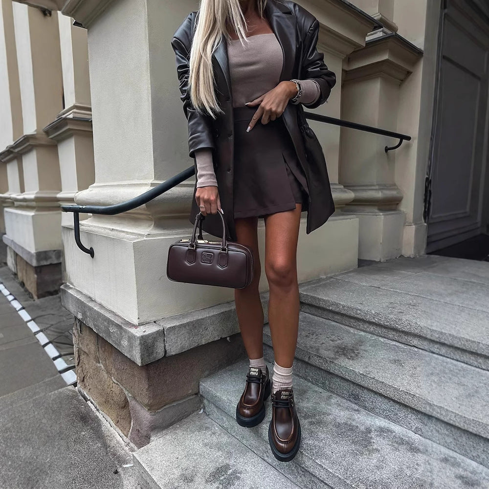 European And American Artificial Leather Corset Suit Collar Jacket