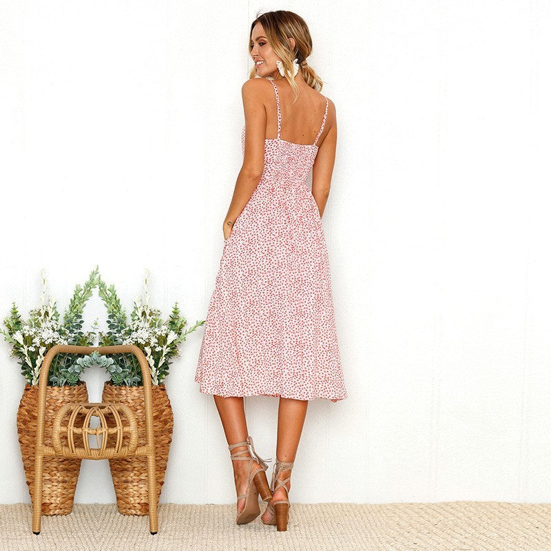 Pineapple Pattern Printed Sling Backless Dress