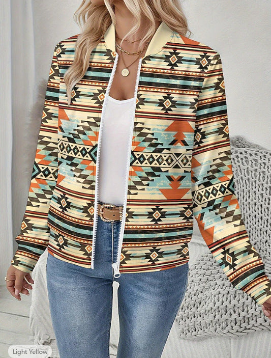 Autumn Printed Cardigan Women's Casual Baseball Jacket