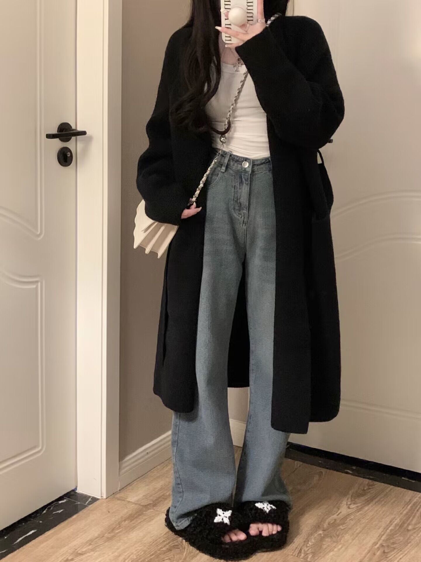 Women's Mid-length Knitted Cardigan V-neck Thickened Sweater Coat