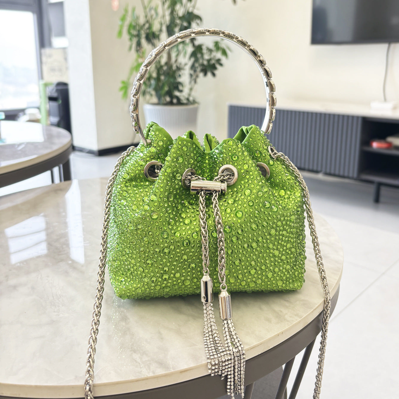 Drawstring Rhinestone Bag Shoulder Crossbody Handbag Women's Bag