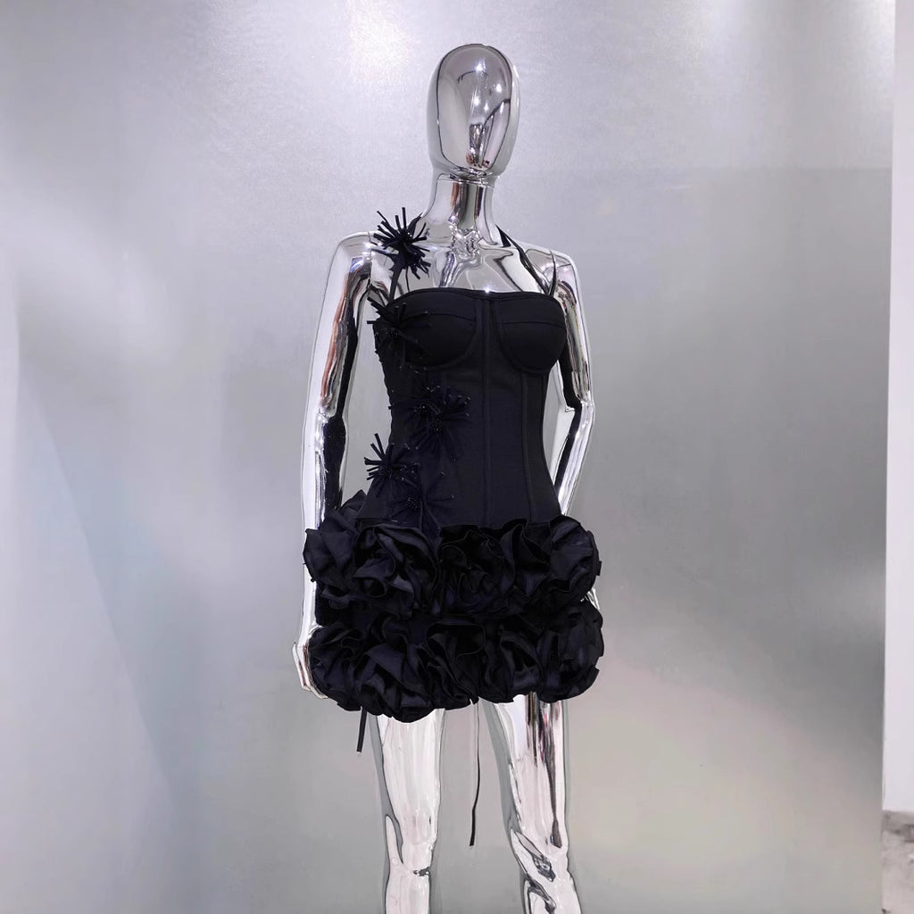 Bandage Vest Flower Evening Dress Two-piece Suit