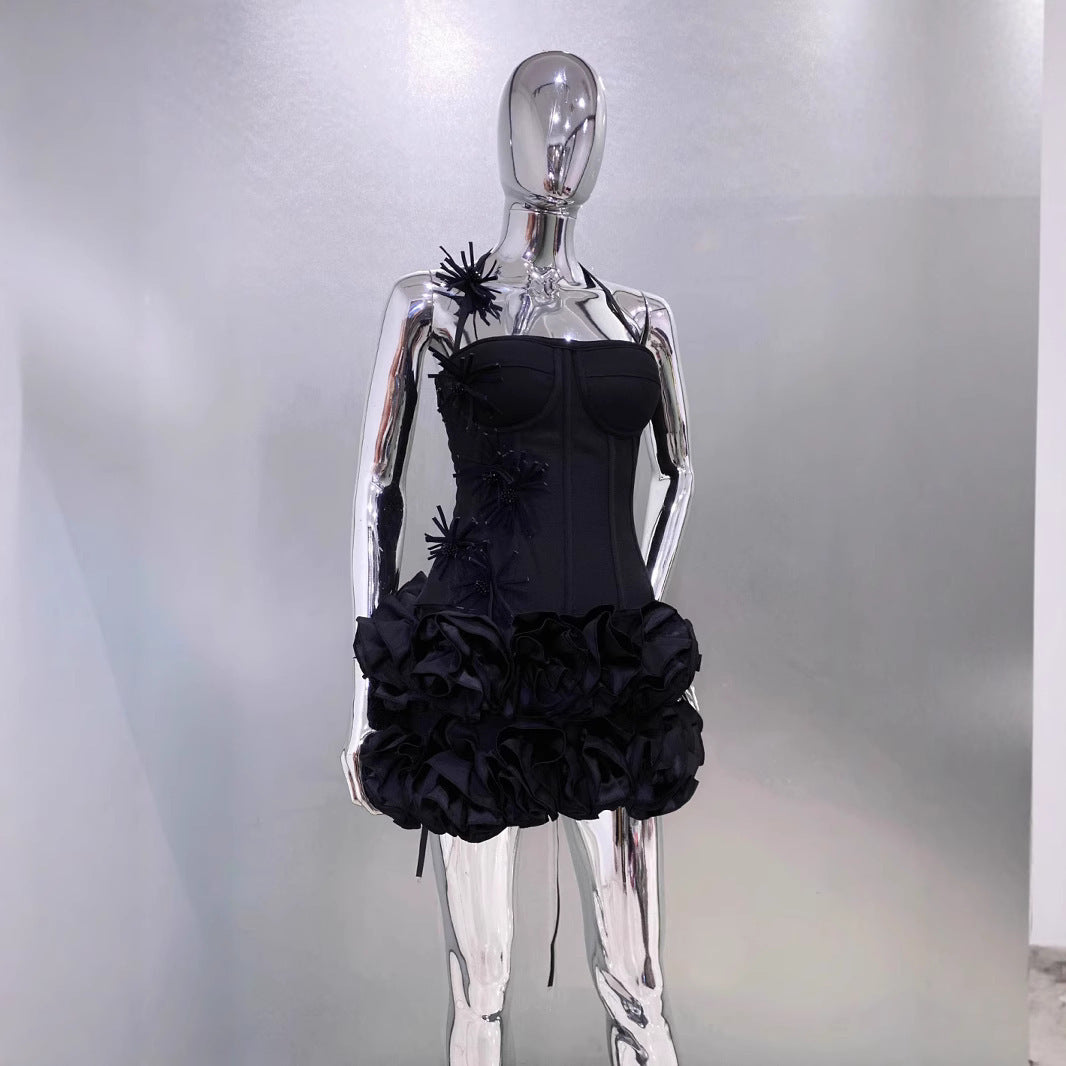 Bandage Vest Flower Evening Dress Two-piece Suit