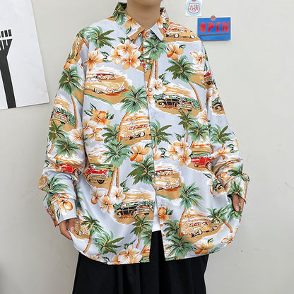 Long Sleeve Floral Shirt Mens Fashion Printing