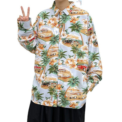 Long Sleeve Floral Shirt Mens Fashion Printing