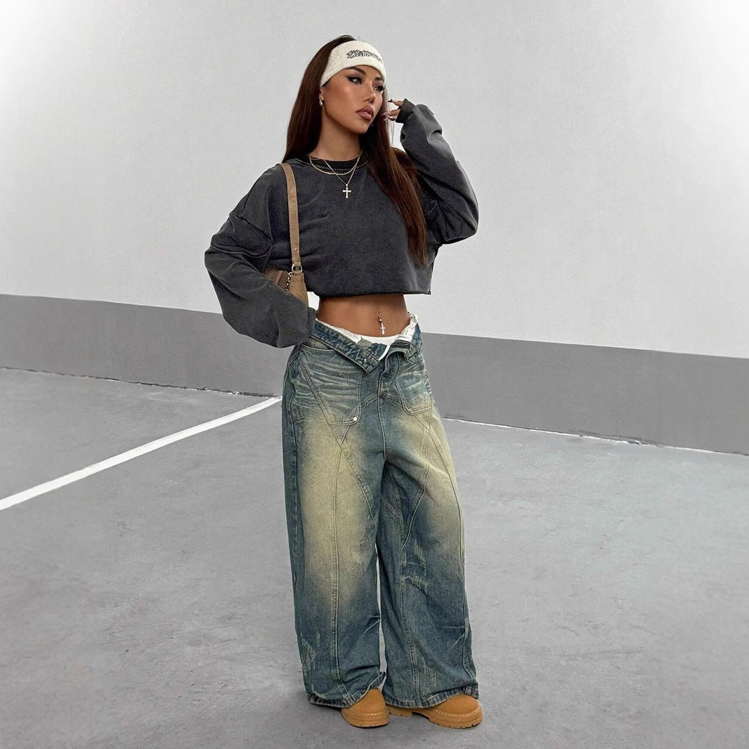 Street Style Hot Girl Trendy Cool All-match Distressed Short Top