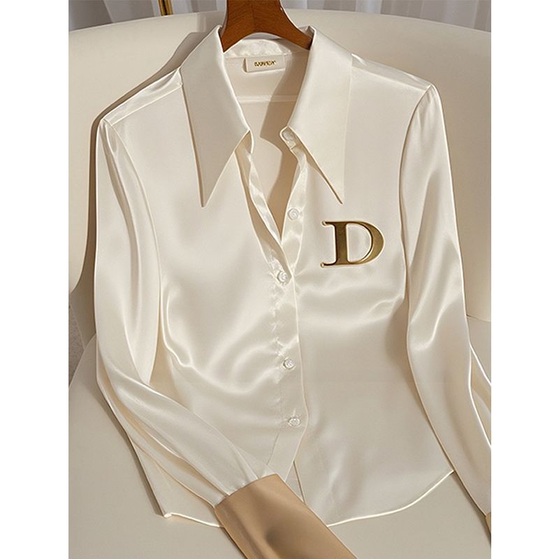 White Acetate Satin Shirt Women's Design Sense