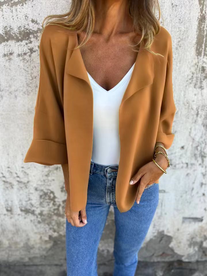 Women's Casual Suede Cardigan Solid Color Polo Collar Coat