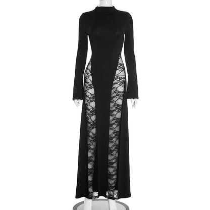 Lace Stitching Sexy Sheath Long Sleeve Dress