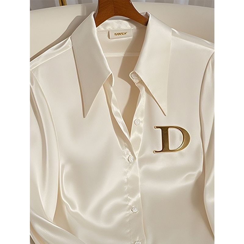 White Acetate Satin Shirt Women's Design Sense