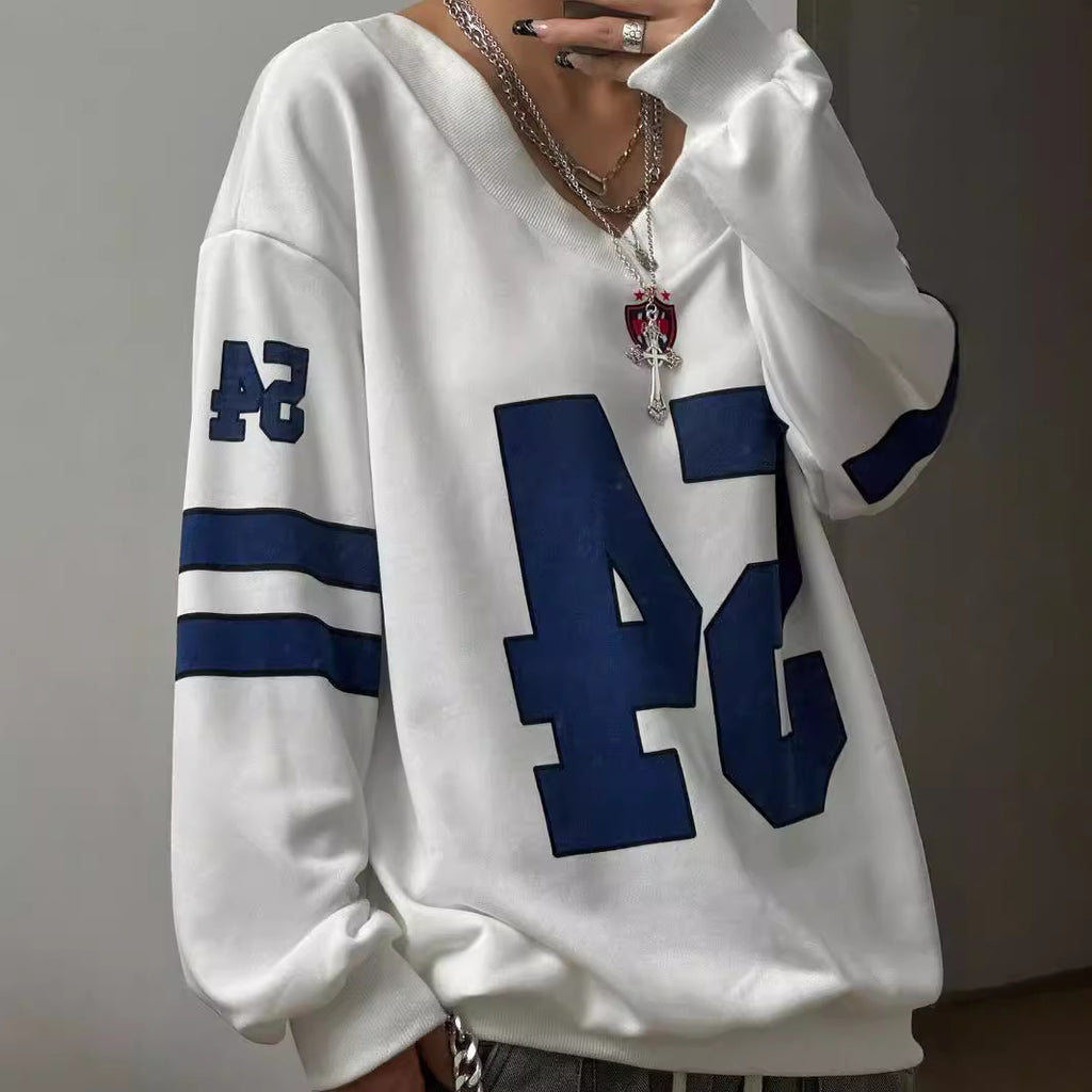 V-neck Letter Print Loose Leisure All-matching Sweatshirt