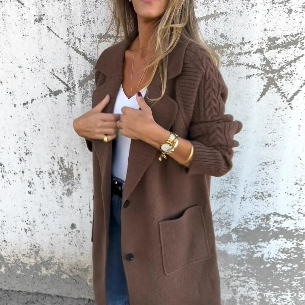 Women's Twist Knit Stitching Lapel Large Coat