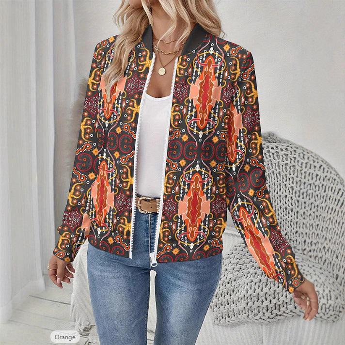 Autumn Printed Cardigan Women's Casual Baseball Jacket