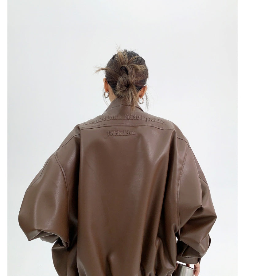 Troniche Steel Stamp PU Leather Motorcycle Jacket For Women