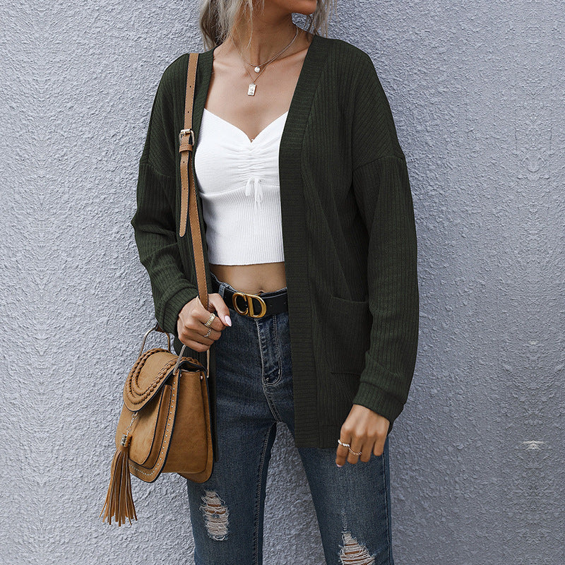 Basic Long Sleeve Solid Color Long Sweater Cardigan