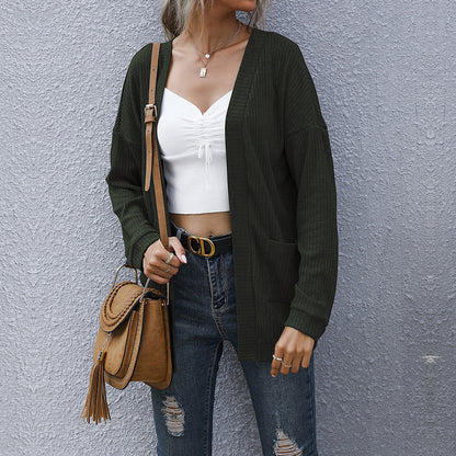 Basic Long Sleeve Solid Color Long Sweater Cardigan