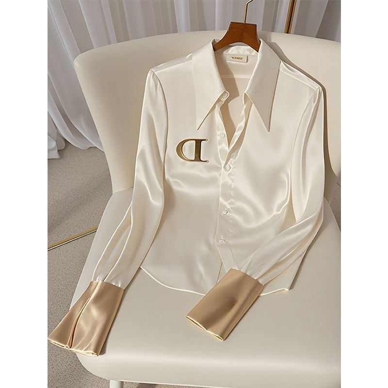 White Acetate Satin Shirt Women's Design Sense