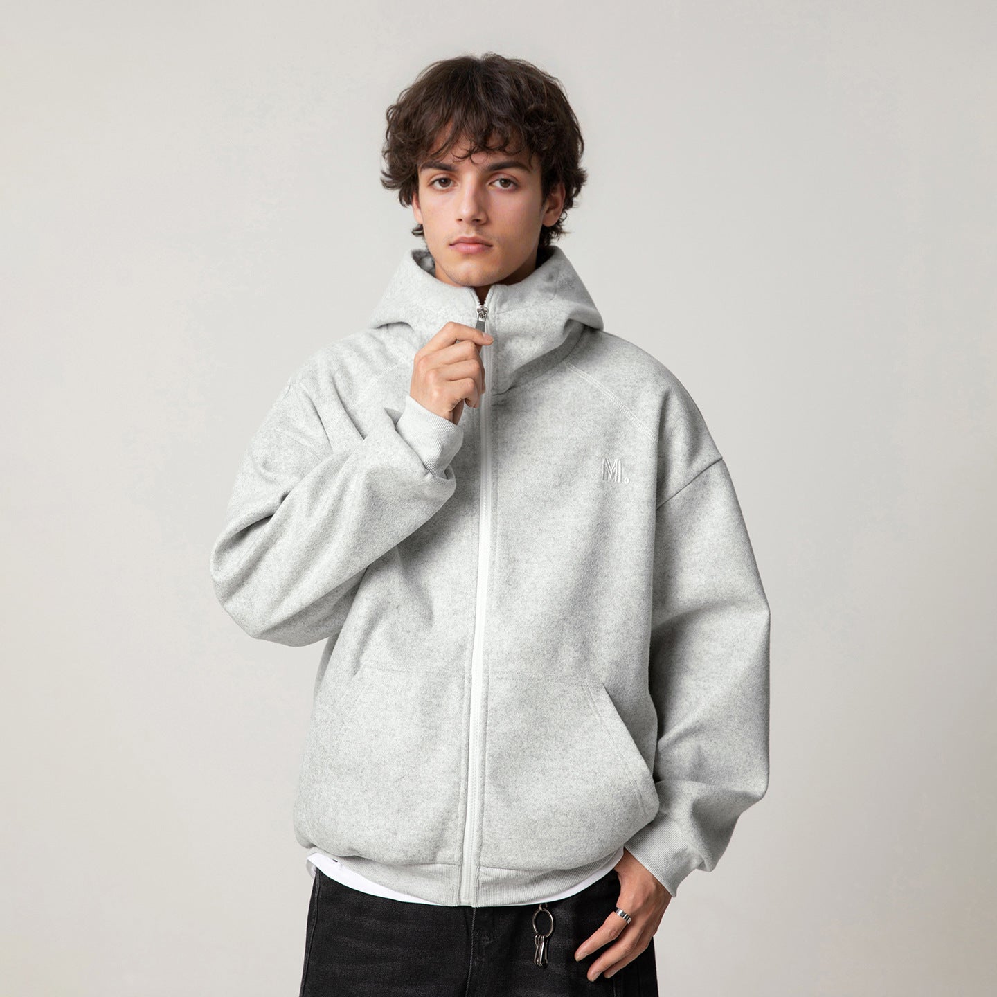 Contrast Color Zipper Casual Thickening Hoodie Coat